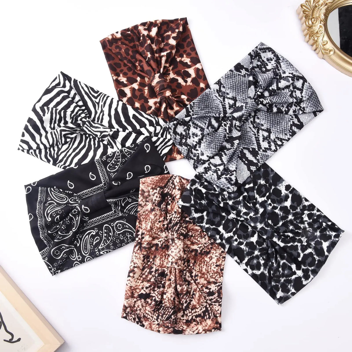 Leopard Print Headbands for Women Wide Boho Turban Head Wraps Cotton Knotted Elastic Hairbands Non Slip Workout Hair Accessories