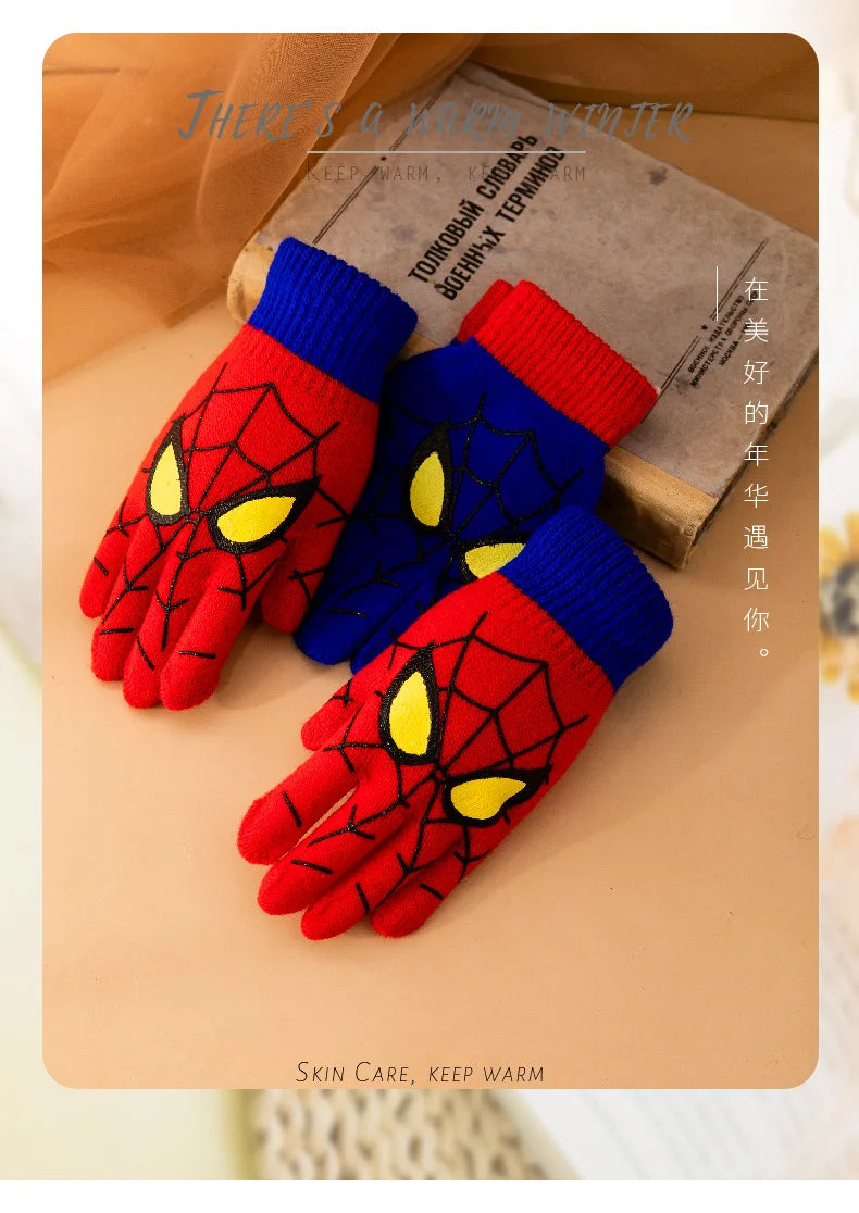 Diseny Spiderman Winter Children's Warm Gloves Marvel Anime Cartoon Knitted Gloves Cute Decoration Kids Christmas Gifts 5-10Y