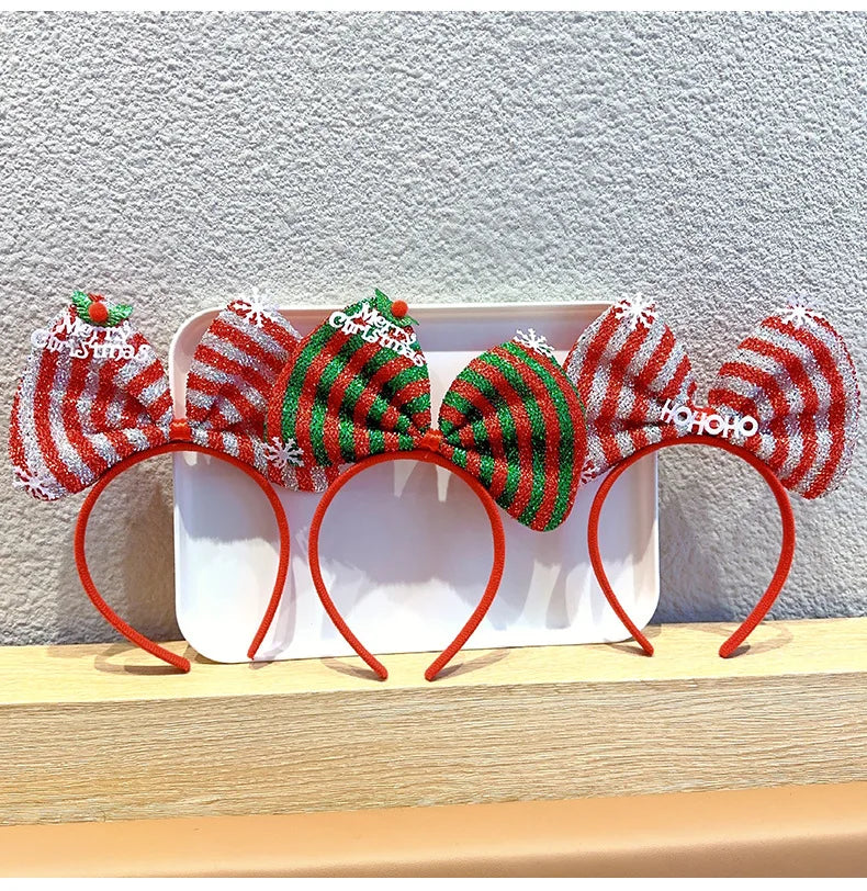 Navidad Bows Elastic Headbands for Adult Children's Hair Accessories Happy Christmas New Year Party Merry  Xmas Headdress Supply
