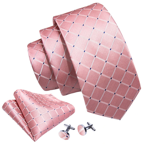 Elegant Pink Ties For Men Luxury Silk Stripe Pocket Square Cufflinks Set Fashion Male Necktie Groom Wedding Gift Barry.Wang 5090