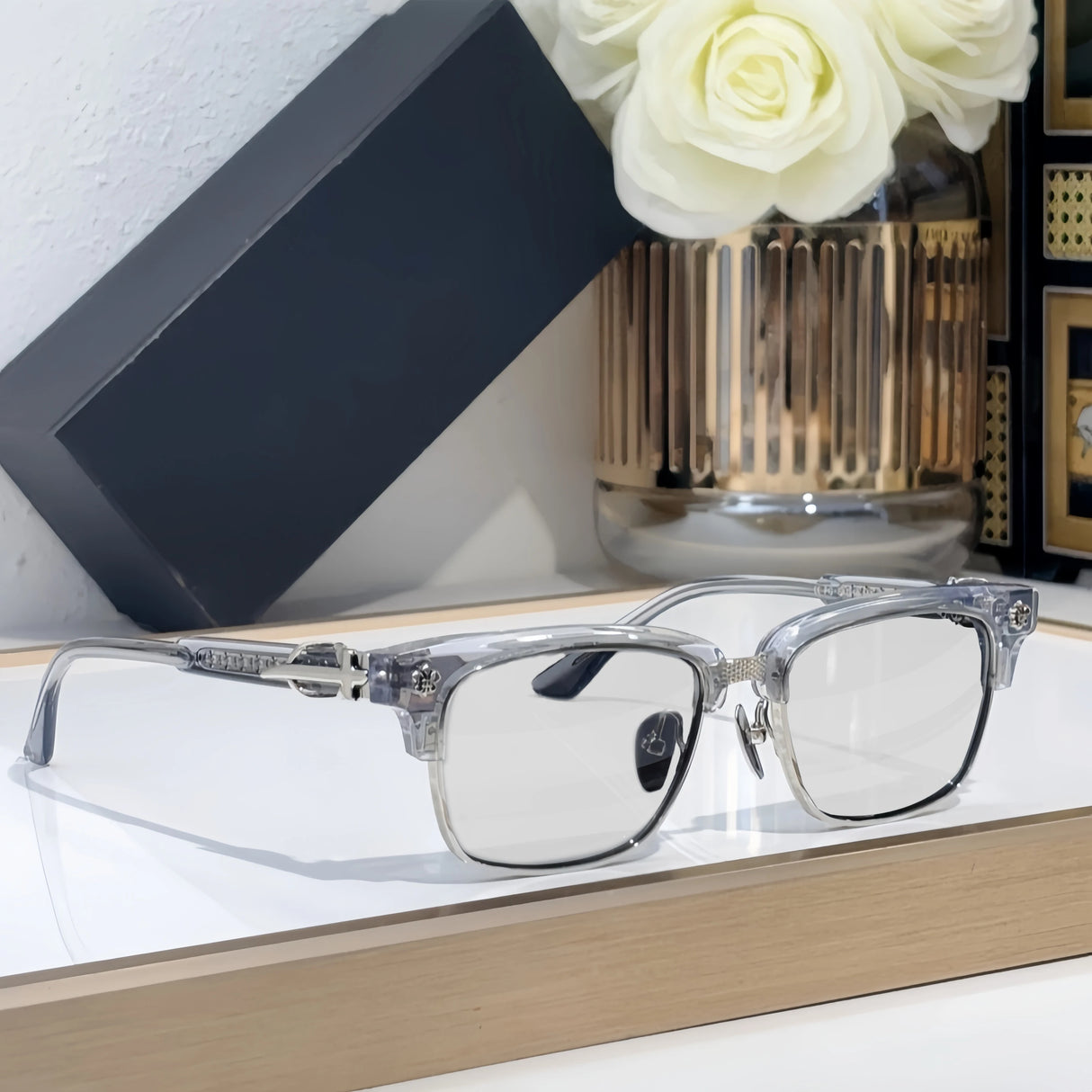 Popular Sunglasses Titanium Acetate Fashion Eyeglasse Frame Men Square Retro High Quality Women Luxury Brand Designer Glasses