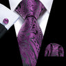 Barry.Wang Purple Lilac Lavender Silk Mens Tie Handkerchief Cufflink Set Jacquard Floral Necktie for Male Wedding Business Party