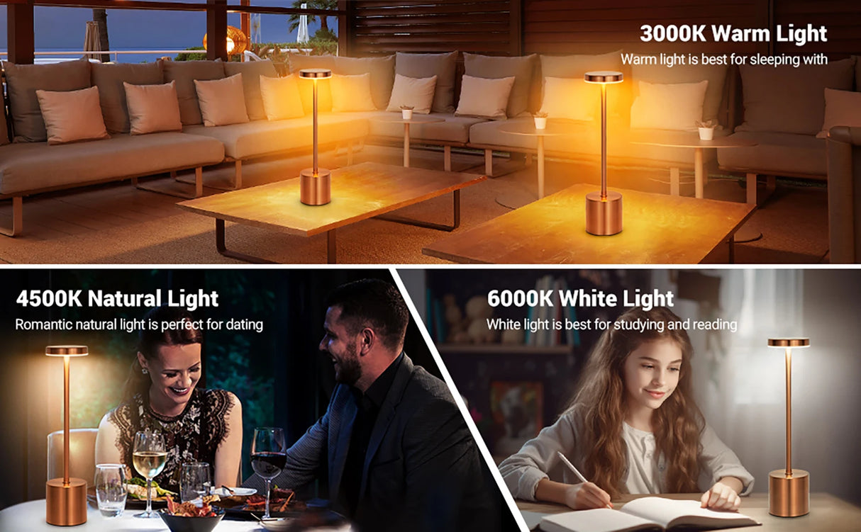 LED Table Lamp Touch Sensor Rechargeable Desktop Night Light Wireless Reading Lamp for Restaurant Hotel Bar Bedroom Decor Light