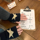 Autumn Winter Knitted Woolen Gloves Ins Fashion Y2K Men's Women's Half Finger Warm Five Pointed Star Fingerless Gloves Unisex