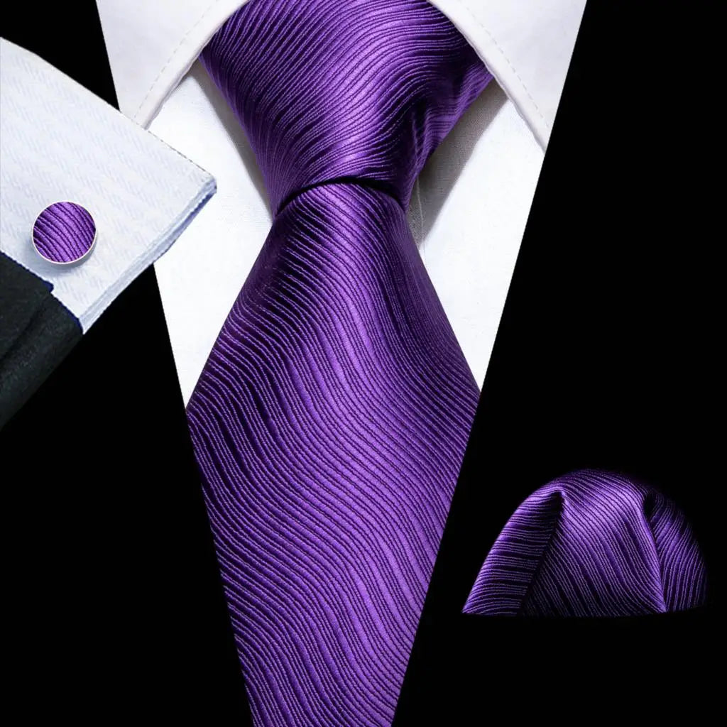 Male Gift Silk Men Tie Set Purple Violet Solid Paisley Striped Wedding Business Tie for Man Necktie Handky Cufflinks Barry.Wang