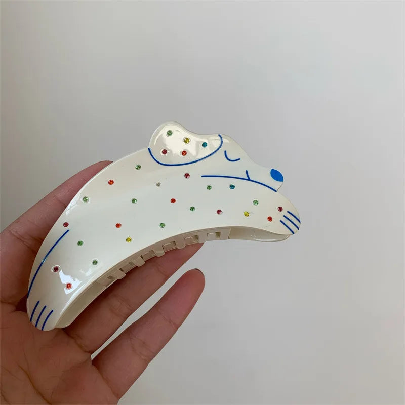 Fun Acetic Puppy Hair Clip Spotted Dog Rhinestone Shark Clip Cute Cartoon Animal Grab Clip Hairpin Women Hair Accessories Gifts