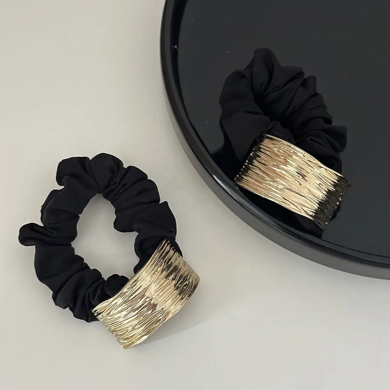 Korean Woman Golden Metal Wire-drawing Semiarc Elastics Hair Band Girls Scrunchies Hair Ties Ponytail Holder Hair Accessories