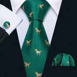 Barry.Wang Novelty Silk Men Tie Handkerchief Cufflinks Set Jacquard Animal Dinosaur Bat Gravat Necktie For Male Wedding Business