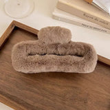 Winter Plush Square Hair Claw for Women Korean Elegant Acrylic Hairpins Faux Fur Hair Clip Pink Barrette Crab Hair Accessories