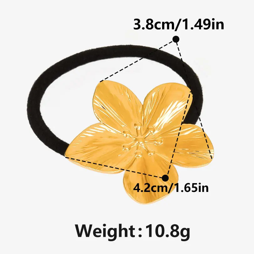Elegant Girl Stainless Steel Flower Hair Elastics & Ties Real Gold Plated Jewelry For Women Adjustable Headband Head Rope Gifts