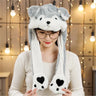 Women Girls Soft Warm Moving Jumping Rabbit Pinch Airbag Animals Ear Hat Funny Cap Plush