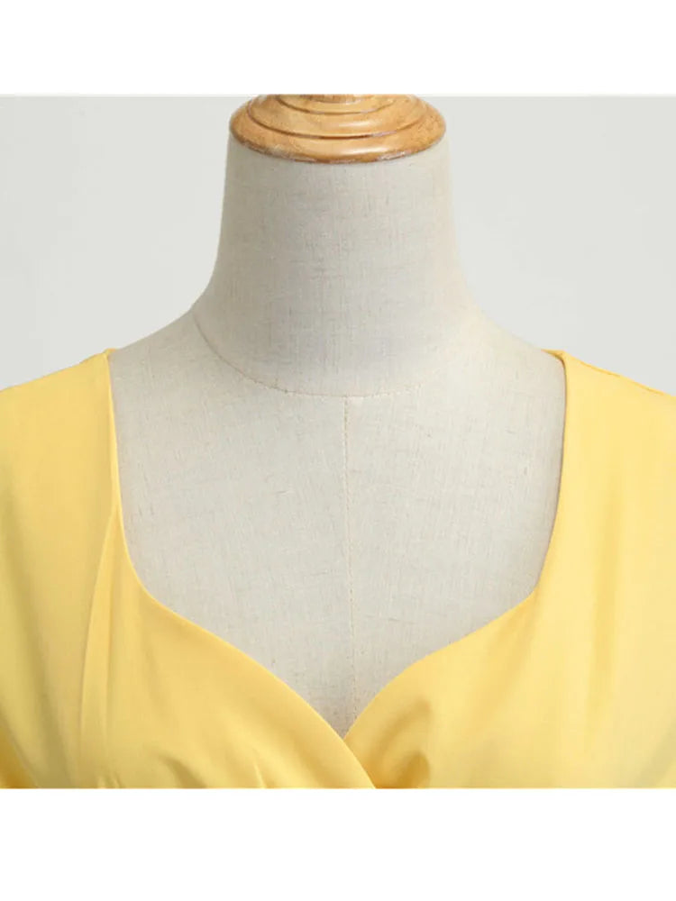 Robe d'été rose pour femme, col en V, style vintage, élégante, rétro, pin-up, soirée, bureau, mi-longue