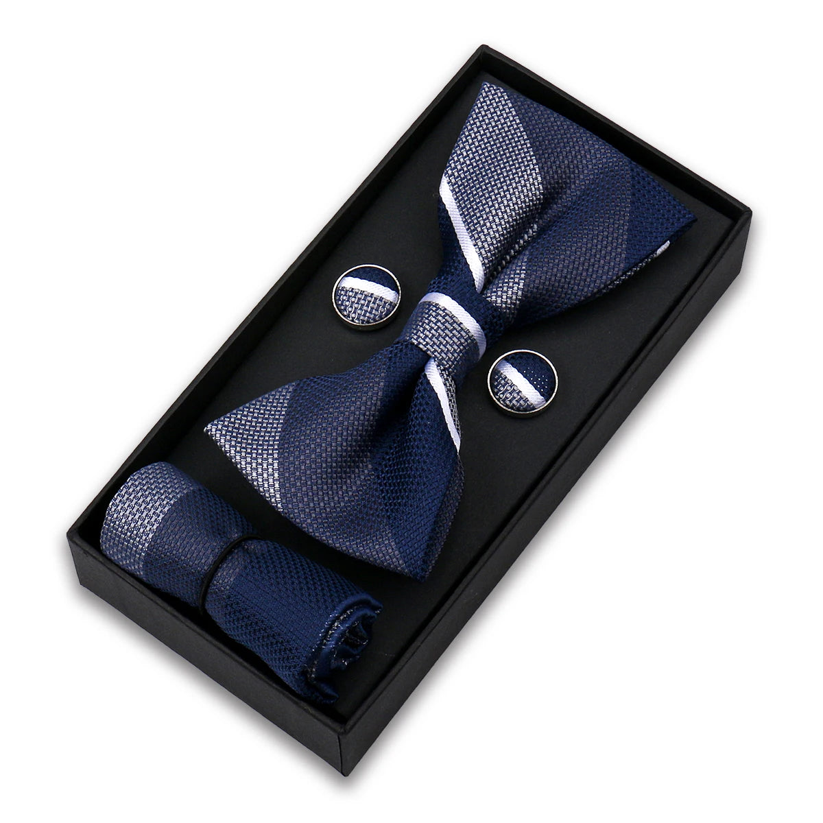 Bowtie Set For Men Gift Box Business Fashion Red Bow Tie Pocket Square Cufflinks Set Bowtie 3pcs For Wedding Hanky Cravatas Neck