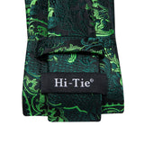 Hi-Tie Dark Green Floral Paisley Silk Wedding Tie For Men Handky Cufflink Gift Men Elegant Necktie Fashion Business Party