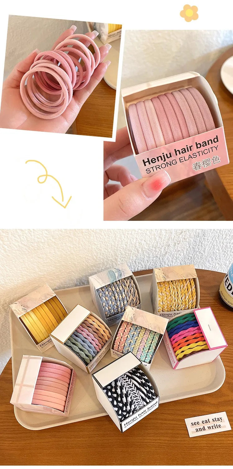 Nylon Rubber High Elastic Hair Bands Hair Ties Women Girls Candy Basic Ponytail Holder Scrunchies Gum Ropes Hair Accessories Set