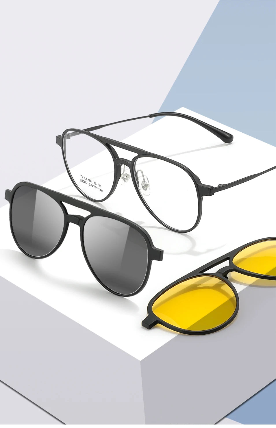 3 In 1 Pure Titanium Women Double Beam Glasses Frame With Polarized Clip On Sunglasses And Night Vision Men Half Rim Eyewear