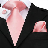 Hi-Tie 100% Silk Classic Men's Wedding Coral Pink Red Peach Tie Pocket Square Cufflinks Set Rose Ties for Men Solid Paisley Ties