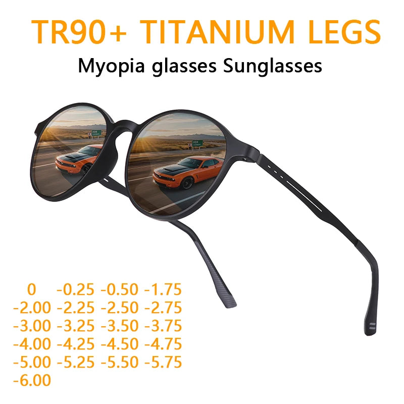 Ultralight Titanium Small Round Frame Men Anti-blue light Myopia Glasses Sunglasses Trend Wild Nearsighted Sun Glasses -1.0~-6.0