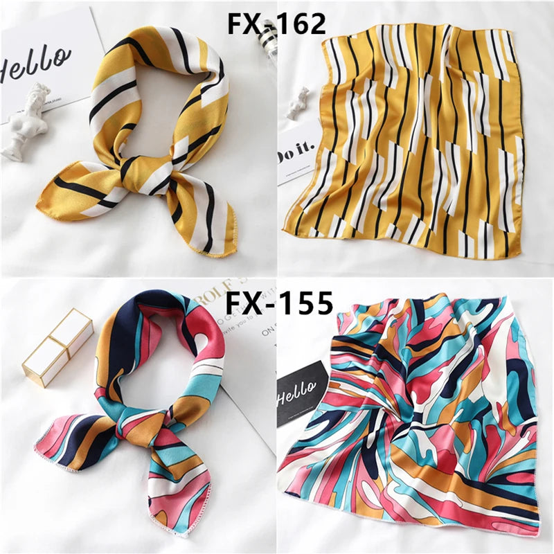 Women Small Satin Silk Scarf Square Print Wrap Foulard Femme Handkerchief Bandana Neck Hair Skinny Tie Scarves Shawls