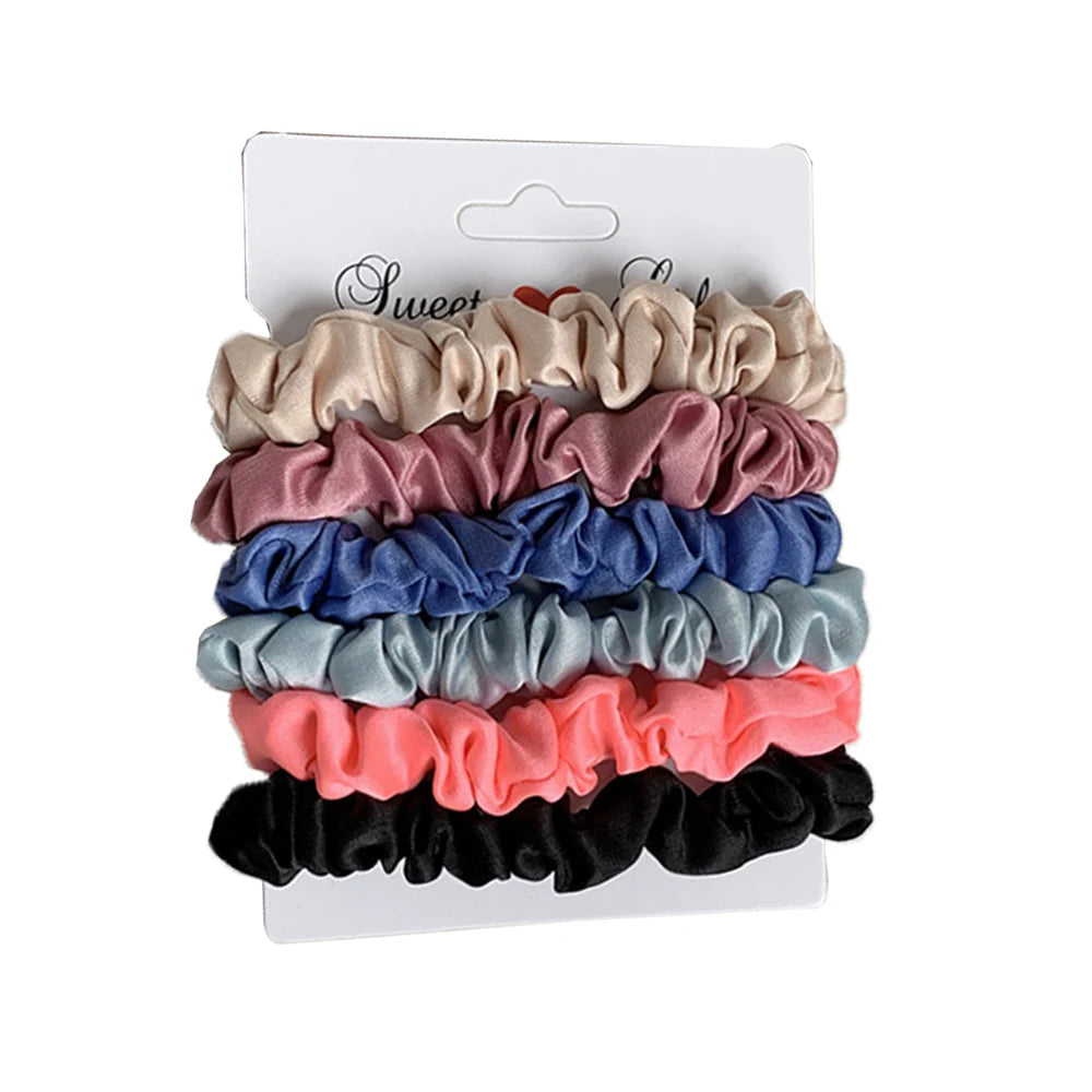 6PCS Colorful Satin Silk Hair tie Elastic Hair Bands hair elastics Women Simple Silky Satin Hair Scrunchies Set Hair Accessories