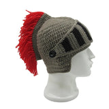 Warm Winter Handmade Funny Hats Original Red Tassel Roman Knight Helmet Mask Beanies Cosplay Caps Men's Women's Gag Party Gifts