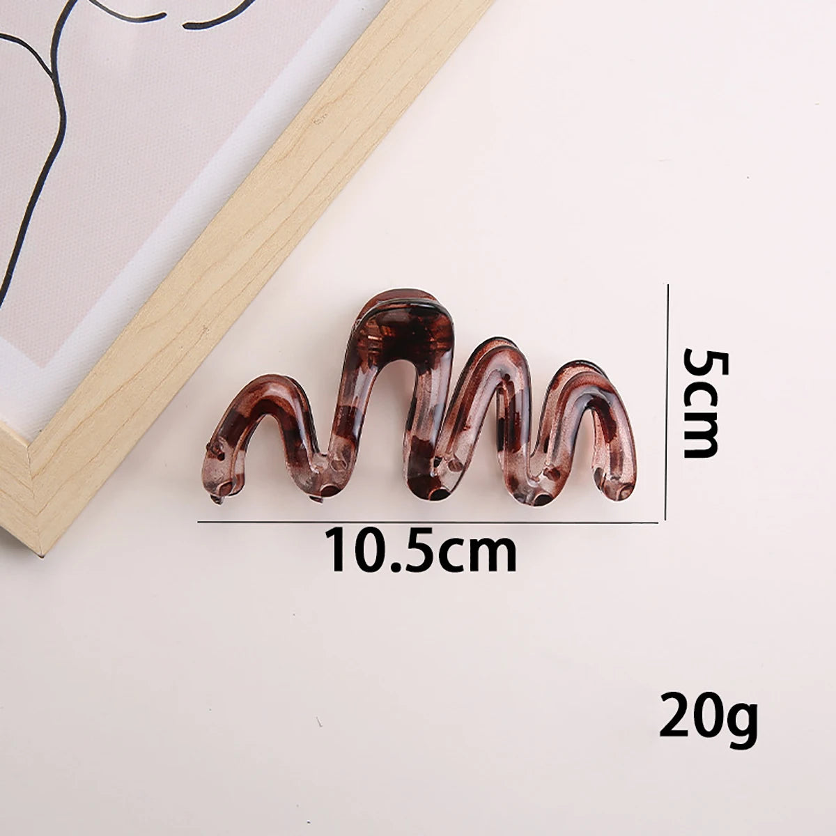 2pcs Women's Y2K Wavy High Glossy Amber Brown Large Lightweight Plastic Hair Clip Elegant and Minimalistic