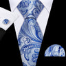 New Blue Silk Ties High Quality For Men Classic Plaid Woven Handkerchife Cufflinks Sets Groom Wedding Designer Barry.Wang 1535