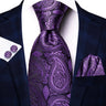 Hi-Tie Purple Lilac Floral Striped Silk Elegant Tie For Men Groom Wedding Men Necktie Pocket Square Cufflink Accessory Wholesale