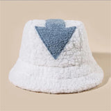 Women Appa Bucket Hat Lamb Wool Hat Winter Warm Fishing Caps Faux Fur Arrow Symbol Printed Bucket Hat for Men Tide Flat Top Hats