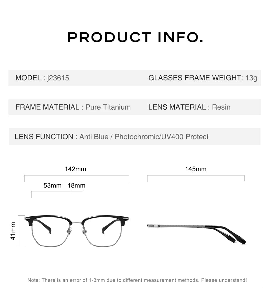 CAPONI Original Designer Men Glasses Frames Pure Titanium  Business Eyewear Anti Blue Light Multifunctional Frame Glasses J23615
