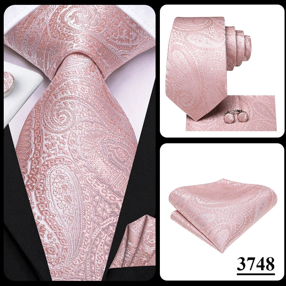 Hi-Tie Men Fashion Paisley Sage Green Necktie Handkerchief Cufflinks for Tuxedo Accessory Classic Silk Luxury Tie for Man Gift