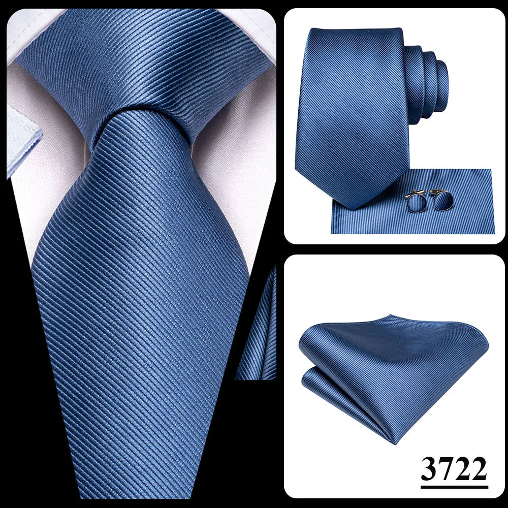 Hi-Tie Solid Orange Blue Mens Fashion Necktie Handkerchief Cufflinks for Tuxedo Accessory Classic Silk Luxury Tie for Man Gift