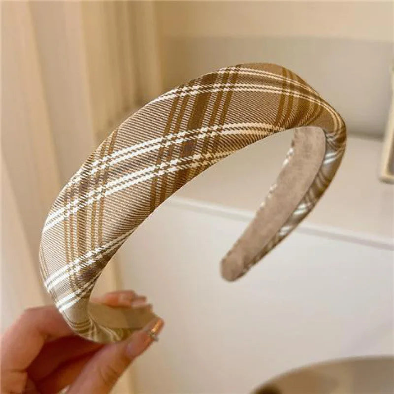 Fashion Vintage Elastic Hair Band Lattice Print Sponge Headband Womens Girl Wide Side Hairband Hair Hoop Female Hair Accessories