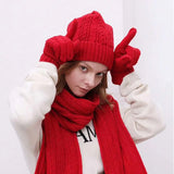 Wool Hat Scarf Gloves Set Necessory Winter warm Solid color Ladies Hat knitting Knitted Beanie Cap Women