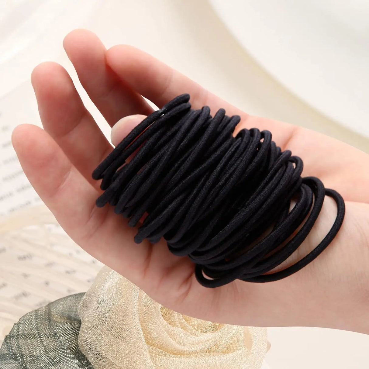 100Pcs Black Elastics Small Hair Ties Elastics Small Hair Rubber Bands Accessories Ponytail Holders for Women Girls Baby Toddle