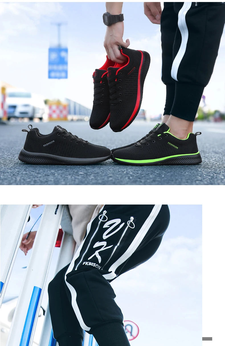 Men Running Sneakers Lightweight Athletic Shoes Classical Mesh Breathable Lace-up Outdoor Walking Shoes Male Tennis Shoes