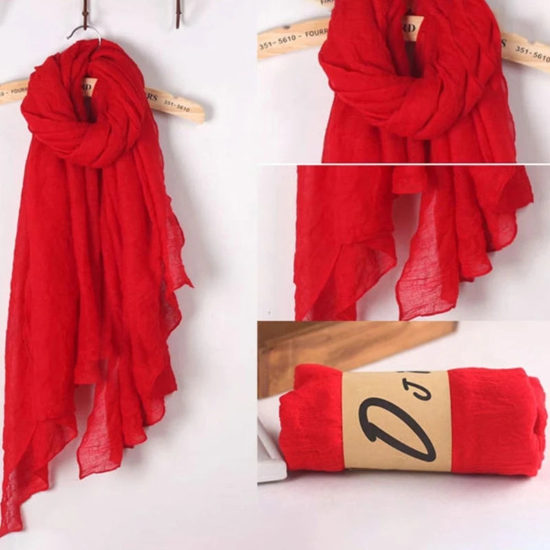 652F Women Solid Color Scarfs Large Long Lightweight Headscarf Linen Sheer Shawl Wrap