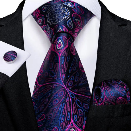 Hi-Tie Purple Solid Paisley Silk Wedding Tie for Men Novelty Design Handky cufflink Gift Men Tie Set Party Business Dropshipping