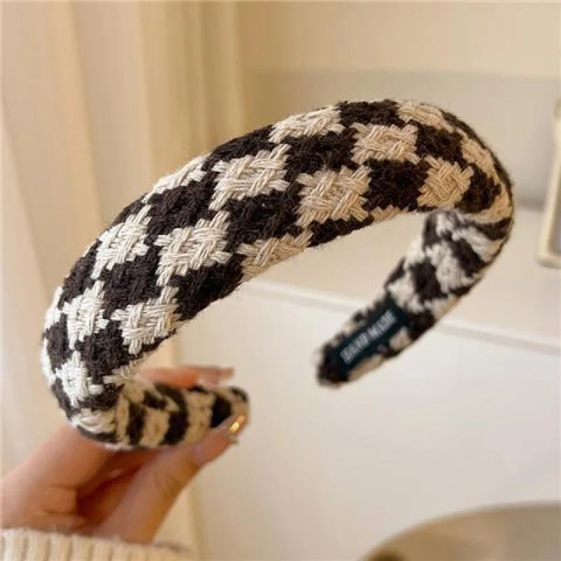 Fashion Vintage Elastic Hair Band Lattice Print Sponge Headband Womens Girl Wide Side Hairband Hair Hoop Female Hair Accessories