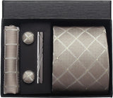 Classic 100% Silk Men's Ties In Gift box 8cm Plaid Dot Striped Business Necktie Handkerchief Cufflinks Wedding Party Tie Set