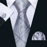 Fashion Mens Ties Set Silk Gray Black Silver White Striped Plaid Solid Paisley Floral Neck Tie Hankderchief Cufflinks Barry·Wang