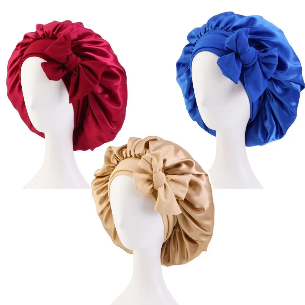 Women Satin Solid Sleeping Cap Soft Silk Nightcap Bonnet With Headband For Women Children Silk Scarf Sleep Hat