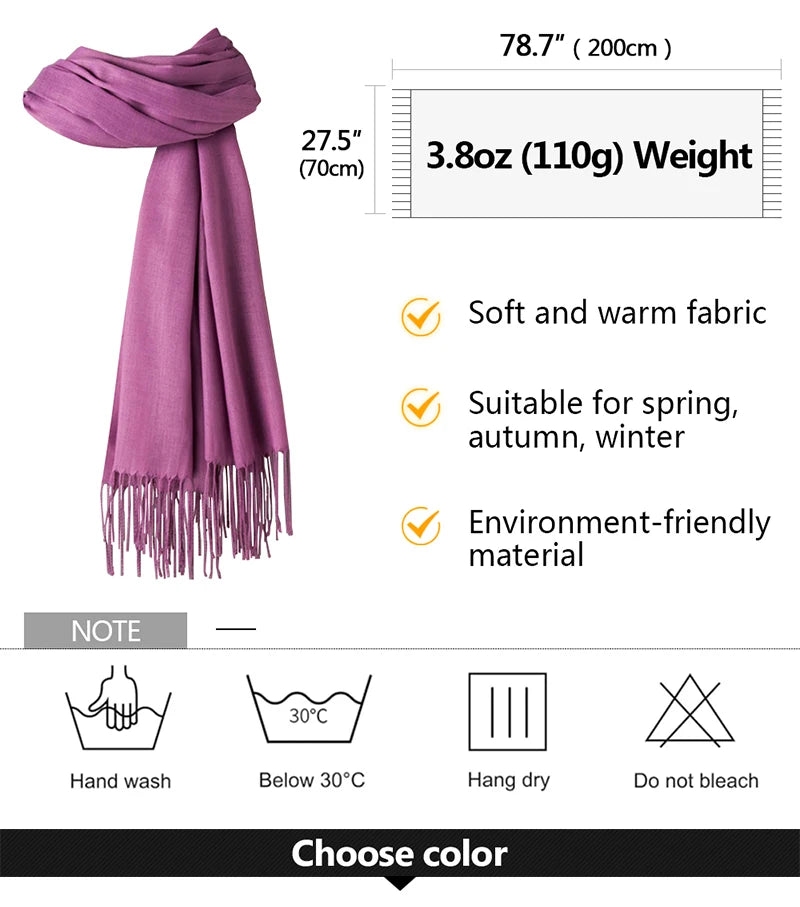 Women Solid Scarf Cashmere Pashmina Shawls Tassel Hijab Head Wraps Femme Thin Autumn Winter Tassel Scarves Bandana 2022 Designer