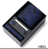 Gravatas For Men Newest design Silk Tie Handkerchief Cufflink Set Necktie Box Striped Blue Office