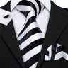 Barry.Wang Striped Silk Men Tie Hanky Cufflinks Set Jacquard Neck tie for Male Formal Casual Wedding Party Business High Quality