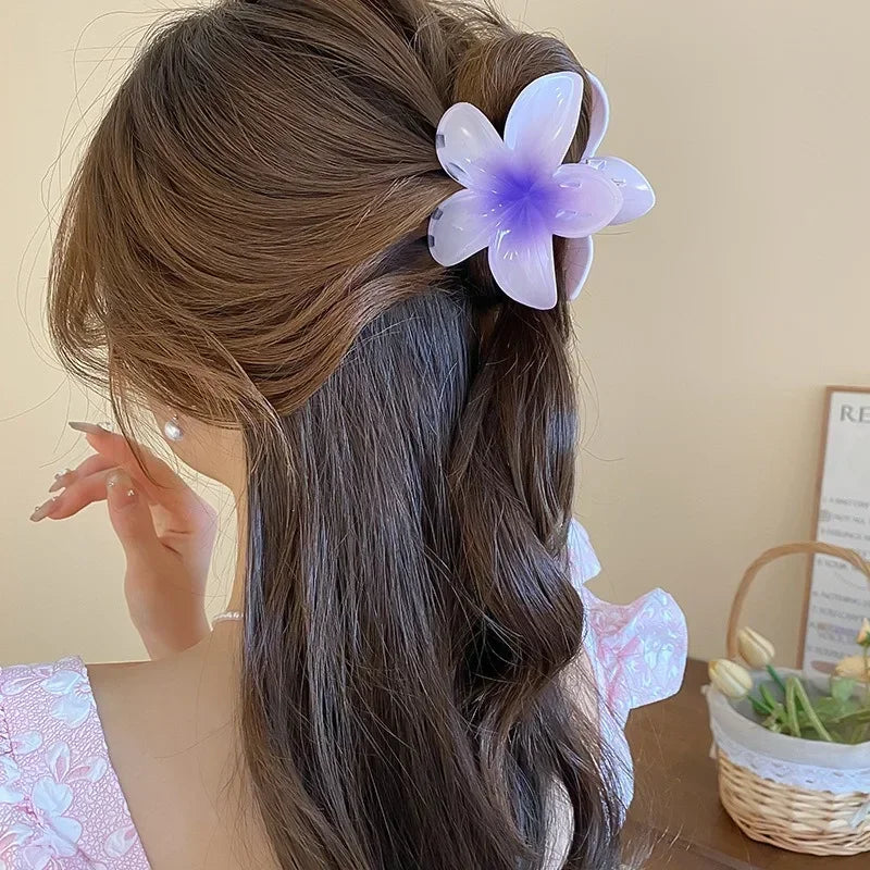 Hot Bohemia Gradient Colorful Acrylic Egg Flowers Hair Claw Clips For Women Beach Forest Style Sweet Headwear New Accessories