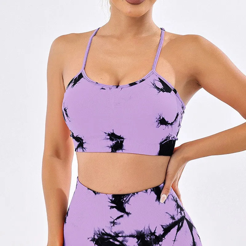 Tie-dye yoga clothing set, sports bra, intimates, yoga pants, non-falling sports tights, peach butt lifting line