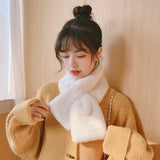 Plush Cross Scarf Faux Rabbit Fur Thickened Soft Scarves Solid Color Autumn Winter Cold Resistant Women Neck Warmer Collar Scarf