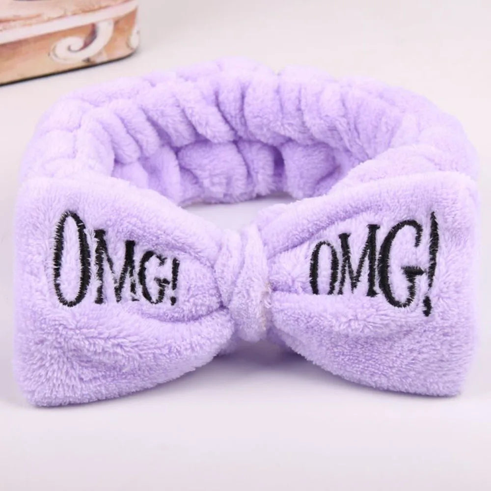 Letter OMG Headbands for Women Girls Bow Wash Face Turban Makeup Elastic Hair Bands Coral Fleece Hair Accessories