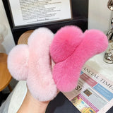Vintage Women Large Real Otter Rabbit Plush Hair Clip Korea Autumn and Winter Elegant Shark Claw Girl Sweet Hair Accessories